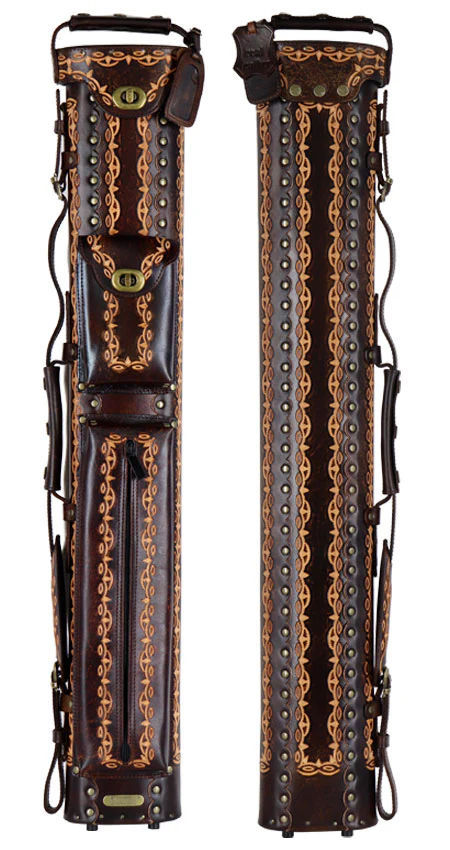 Instroke D01 Dark Brown Hand Tooled 2x4 Pool Cue Case - 24D01DBH - Image 2
