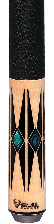 Bull Carbon Birdseye Maple with Black Points and Abalone Inlays Play Cue with Textured Leather Wrap - Image 2