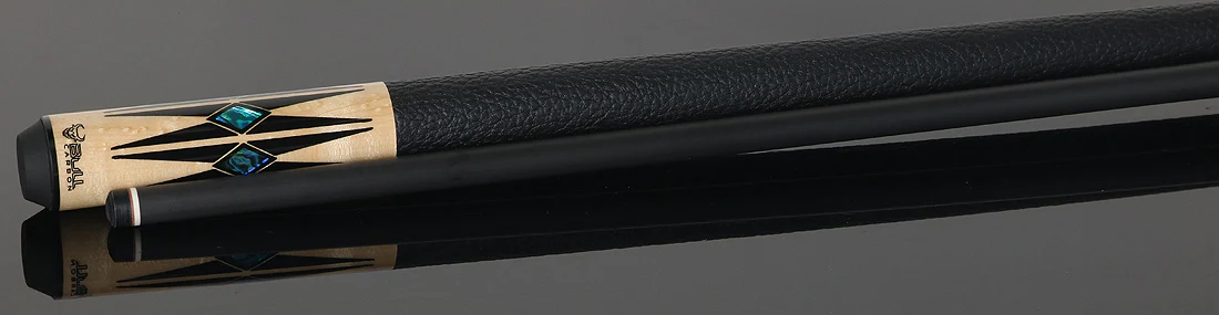 Bull Carbon Birdseye Maple with Black Points and Abalone Inlays Play Cue with Textured Leather Wrap - Image 3