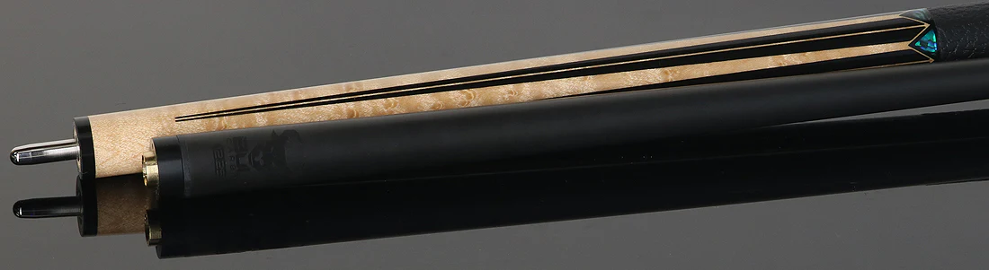 Bull Carbon Birdseye Maple with Black Points and Abalone Inlays Play Cue with Textured Leather Wrap - Image 4