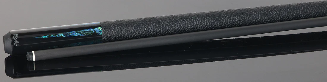 Bull Carbon Black with 6 Iridescent Blue Points Play Cue with Textured Leather Wrap - Image 3