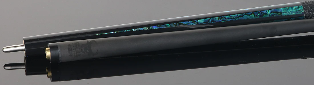 Bull Carbon Black with 6 Iridescent Blue Points Play Cue with Textured Leather Wrap - Image 4