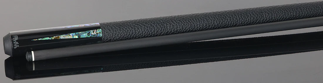 Bull Carbon Black with 6 Genuine Abalone Points Play Cue with Textured Leather Wrap - Image 3