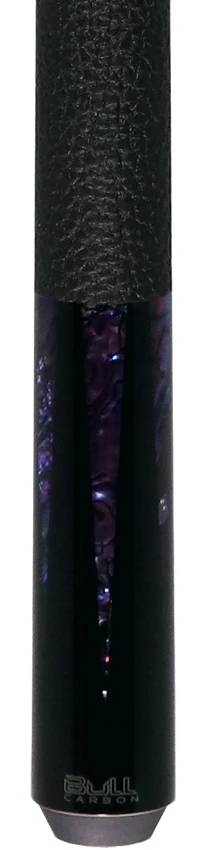 Bull Carbon Black with 6 Purple Abalone Points Play Cue with Textured Leather Wrap - Image 2