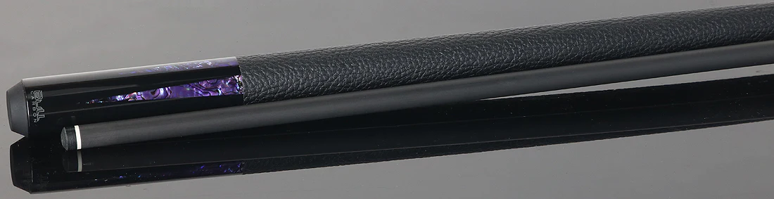 Bull Carbon Black with 6 Purple Abalone Points Play Cue with Textured Leather Wrap - Image 3