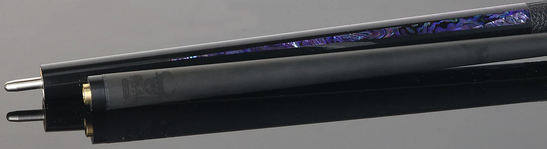 Bull Carbon Black with 6 Purple Abalone Points Play Cue with Textured Leather Wrap - Image 4