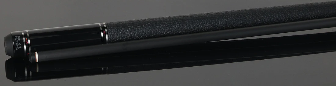 Bull Carbon Black with 6 Rosey Pink Abalone Points Play Cue with Textured Leather Wrap - Image 3