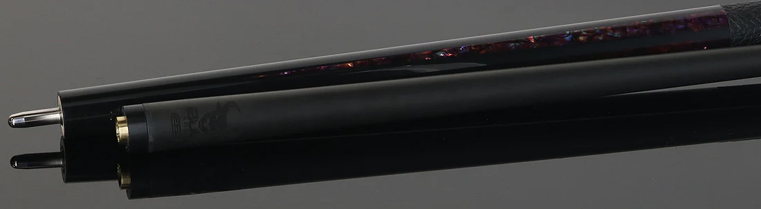 Bull Carbon Black with 6 Rosey Pink Abalone Points Play Cue with Textured Leather Wrap - Image 4