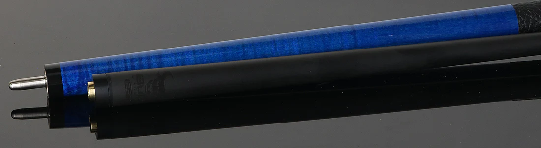 Bull Carbon Blue Stained Maple with Blue Genuine Shell Inlays Play Cue with Textured Leather Wrap - Image 4