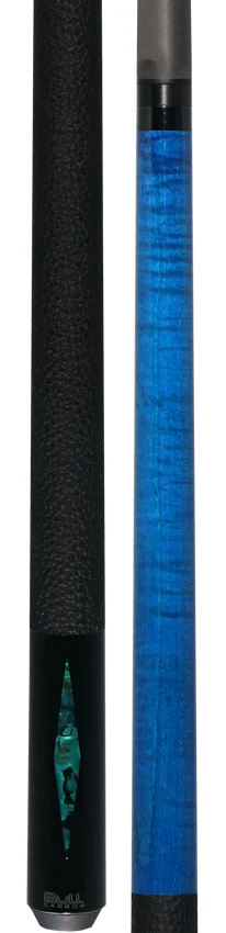 Bull Carbon Blue Stained Maple with Blue Genuine Shell Inlays Play Cue with Textured Leather Wrap - Image 5