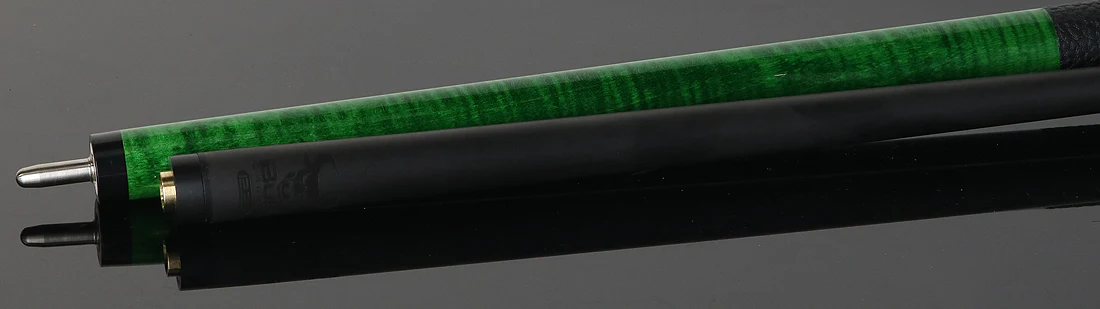 Bull Carbon Green Stained Maple with Green Genuine Shell Inlays Play Cue with Textured Leather Wrap - Image 4