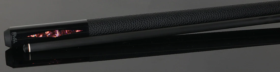 Bull Carbon Pink Stained Maple with Pink Genuine Shell Inlays Play Cue with Textured Leather Wrap - Image 3