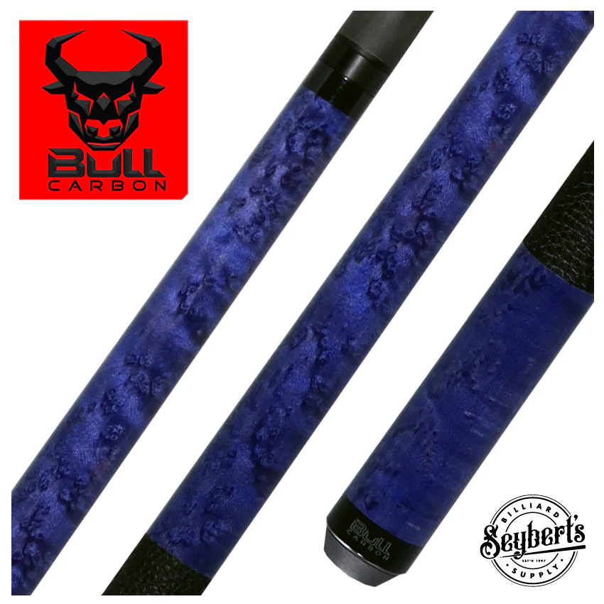 Bull Carbon Purple-Stained Birdseye Maple Play Cue with Textured Leather Wrap