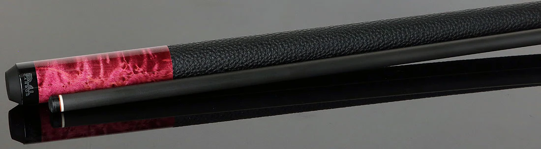 Bull Carbon Purple-Stained Birdseye Maple Play Cue with Textured Leather Wrap - Image 3