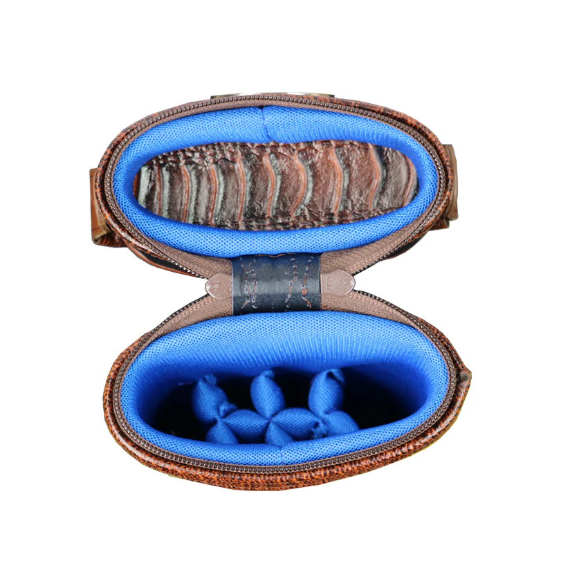 Castillo Black Leather with Cognac Ostrich Leg Accent 2x4 Hard Leather Pool Cue Case - CLG24BKCGOS - Image 3