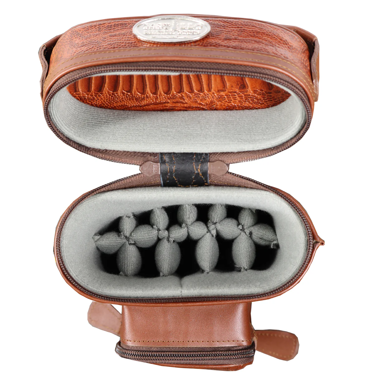 Castillo Black Leather with Cognac Ostrich Leg Accent 4x7 Hard Leather Pool Cue Case - CLG47BKCGOS - Image 3