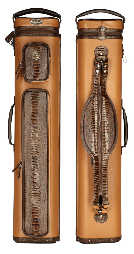 Castillo Honey Brown Leather with Chocolate Brown Ostrich Leg Accent 4x7 Hard Leather Pool Cue Case - CLG47HBRCBOS - Image 2