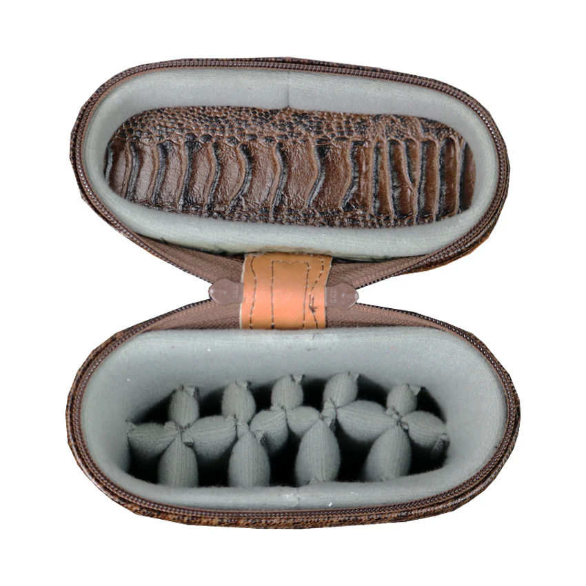 Castillo Honey Brown Leather with Chocolate Brown Ostrich Leg Accent 4x7 Hard Leather Pool Cue Case - CLG47HBRCBOS - Image 3
