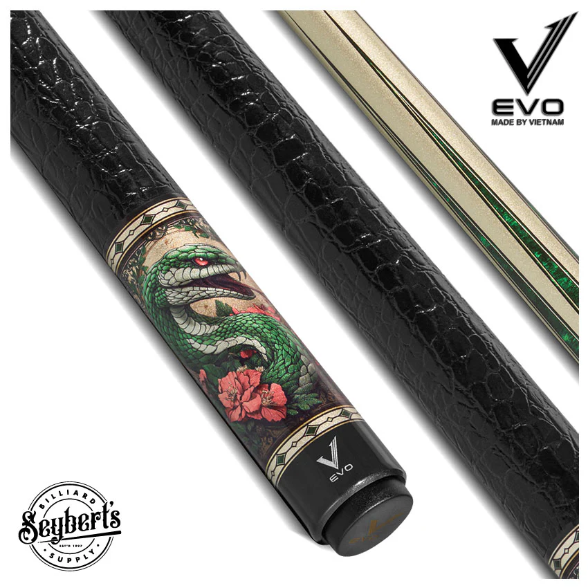 EVO Beast Emerald Cobra Leather Wrap Pool Cue