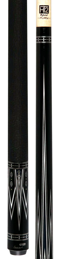 Fury Black with Silver and White Graphic Pool Cue with Sharkskin Leather Wrap - Image 3