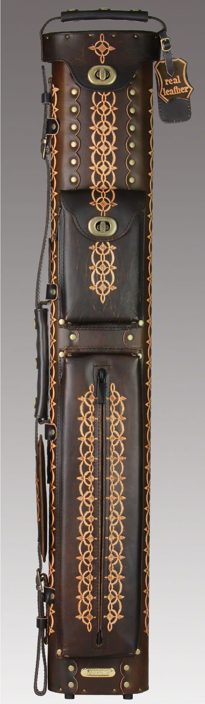 Instroke Saddle Dark Brown D05 Hand Tooled 2x4 Pool Cue Case - 24D05DBH - Image 2