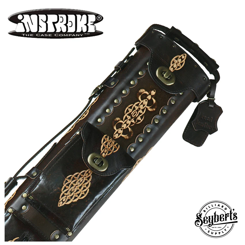 Instroke Saddle D03 Dark Brown Hand Tooled 2x4 Pool Cue Case - 24D03DBH
