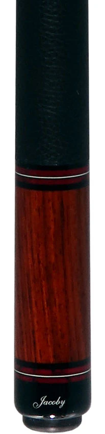 Jacoby Custom Birdseye Maple with Ebony and Cocobolo/ Bloody Jasper Points Pool Cue with Black Bull Hide Wrap and Jacoby Black Carbon Shaft - Image 2