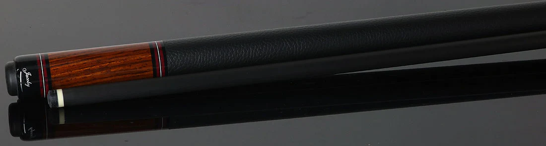 Jacoby Custom Birdseye Maple with Ebony and Cocobolo/ Bloody Jasper Points Pool Cue with Black Bull Hide Wrap and Jacoby Black Carbon Shaft - Image 3