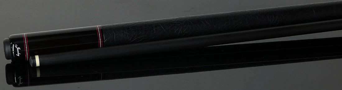 Jacoby Custom Birdseye Maple with Ebony and Purpleheart Points Pool Cue with Black Bull Hide Wrap and Jacoby Black Carbon Shaft - Image 3