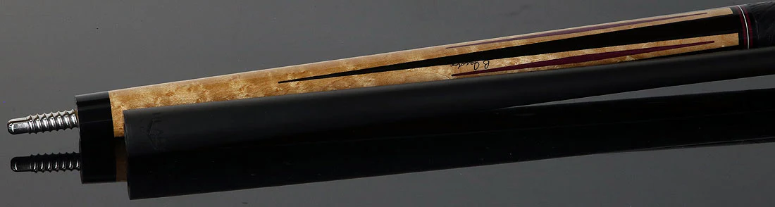 Jacoby Custom Birdseye Maple with Ebony and Purpleheart Points Pool Cue with Black Bull Hide Wrap and Jacoby Black Carbon Shaft - Image 4