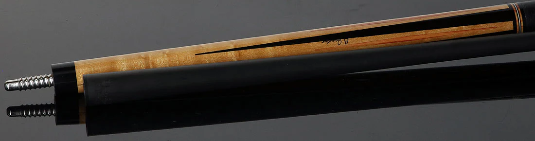 Jacoby Custom Birdseye Maple with Ebony and Tulipwood Points Pool Cue with Black Bull Hide Wrap and Jacoby Black Carbon Shaft - Image 4