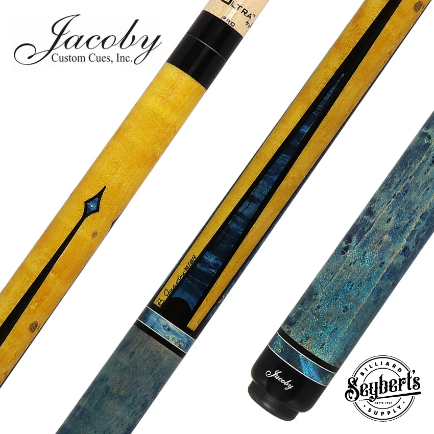 Jacoby Custom Honey and Teal-Stained Birdseye Maple with Impregnated Burl Points Play Cue - 1024-265