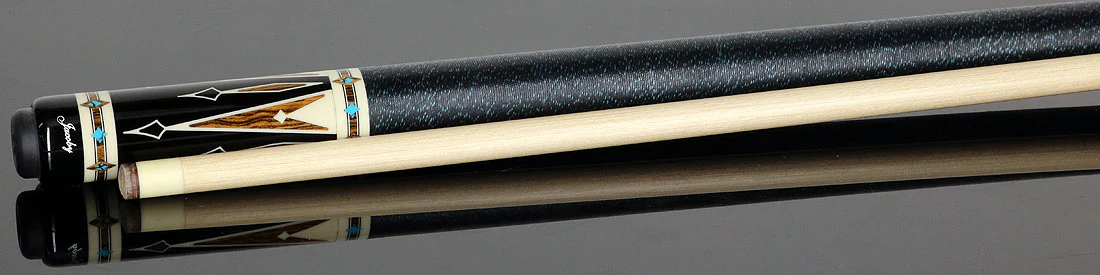 Jacoby Ebony Forearm with Bocote Points and Elforyn/Turquoise Inlays Pool Cue with 12.80mm Jacoby Ultra Pro Shaft - Image 3