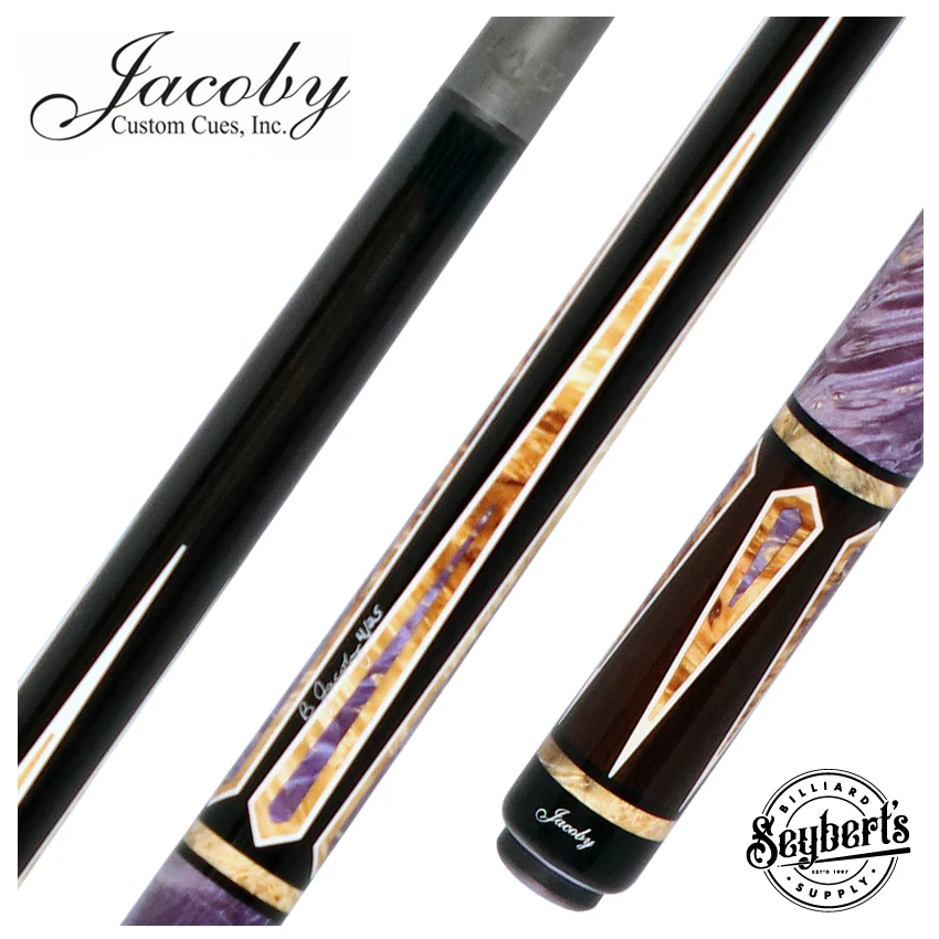 Jacoby Custom Ebony with Purple Pearl Infused Burl No Wrap Pool Cue with 12.30mm Jacoby Black V4 Carbon Shaft