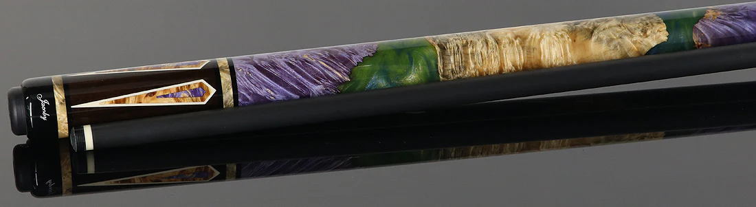 Jacoby Custom Ebony with Purple Pearl Infused Burl No Wrap Pool Cue with 12.30mm Jacoby Black V4 Carbon Shaft - Image 3