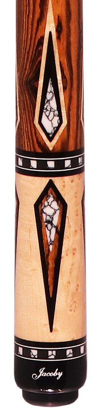 Jacoby HBV2 Series Curly Maple with Bocote Points and White Buffalo Turquoise Inlays Pool Cue - Image 2