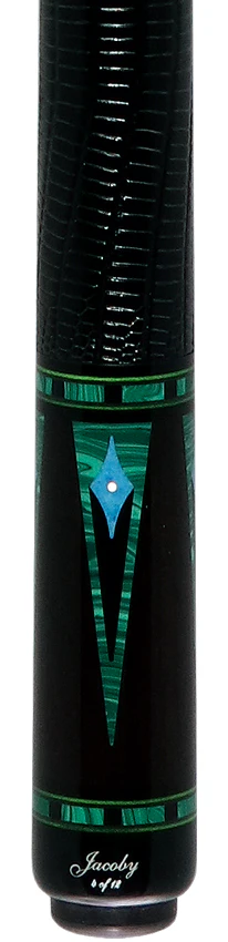 Jacoby Nova Ebony and Malachite Custom Pool Cue with Black Lizard Wrap and Ultra Pro Shaft - Image 2