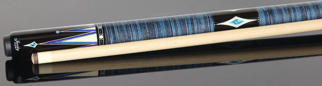Jacoby Raven Blue Limited Cue With 12.75 Ultra Shaft and Blue/Black Stacked Leather Wrap - Image 3