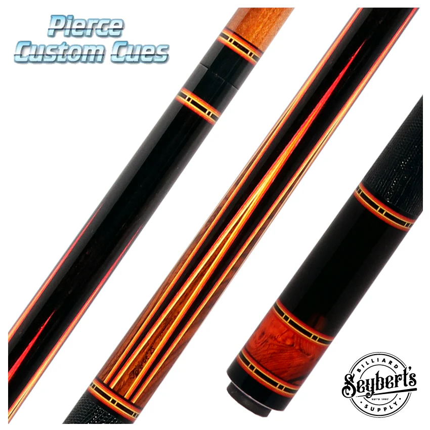 Jim Pierce Custom Cues - Gabon Ebony Forearm with 6 Mexican Cocobolo Points and Black Lizard Leather Wrap - 2 Keilwood Shafts