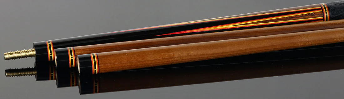 Jim Pierce Custom Cues - Gabon Ebony Forearm with 6 Mexican Cocobolo Points and Black Lizard Leather Wrap - 2 Keilwood Shafts - Image 4