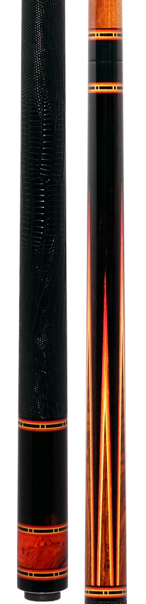 Jim Pierce Custom Cues - Gabon Ebony Forearm with 6 Mexican Cocobolo Points and Black Lizard Leather Wrap - 2 Keilwood Shafts - Image 5