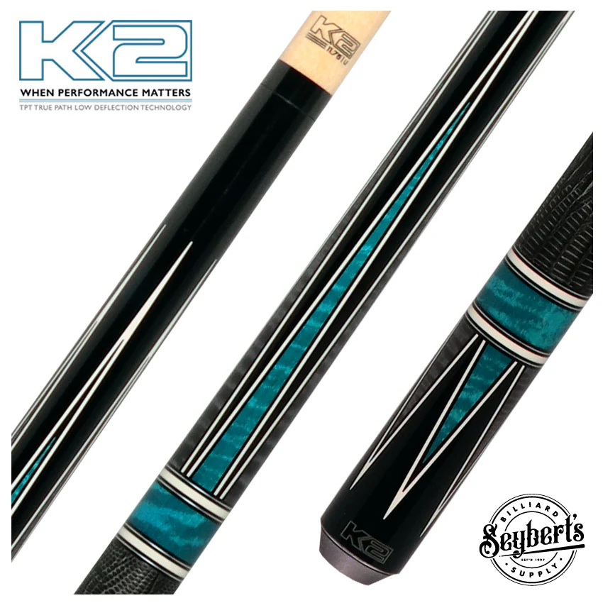 K2 Black/Grey/Teal 4 Point Graphic Pool Cue with 11.75mm LD Shaft - KL190TL