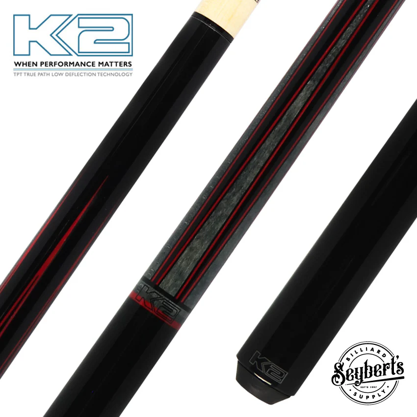 K2 Black Painted Maple with Gray/Red Points No Wrap Graphic Pool Cue with 12.50mm LD Shaft - KLLE2N