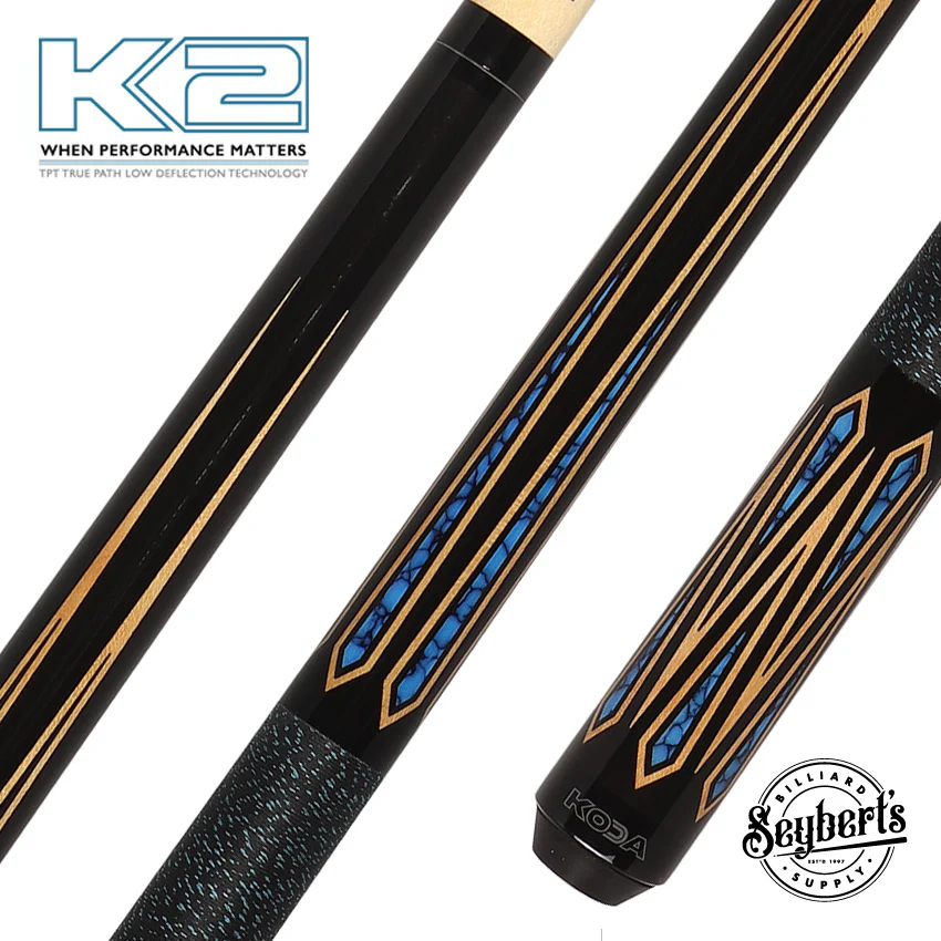 K2 6 Point Black with Turquoise Inlays Pool Cue with 12.5mm LD Shaft - KLSE11