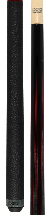 K2 Black Painted Maple and Gray/Red Points Graphic Leather Wrap Pool Cue with 11.75mm LD Shaft - KLLE2W - Image 3