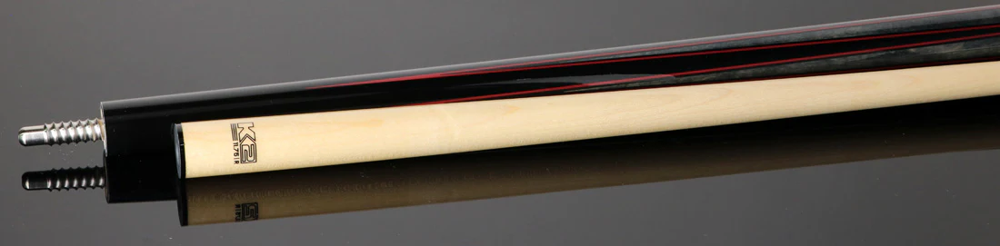 K2 Black Painted Maple and Gray/Red Points Graphic Leather Wrap Pool Cue with 11.75mm LD Shaft - KLLE2W - Image 5
