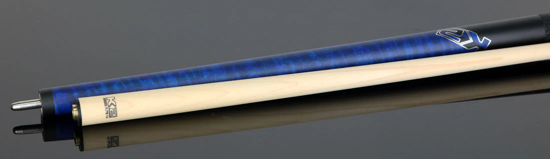 K2 Matte Blue-Stained Maple Play Cue with Leather Wrap and 11.75mm LD Shaft - KLCBL - Image 3