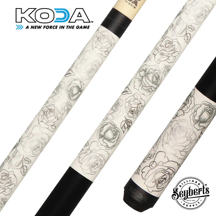 KODA White Rose Graphic Pool Cue - KDV30WH