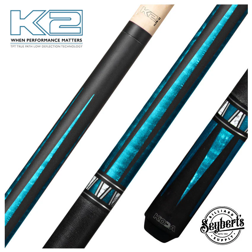 K2 KL172 4 Point Matte Black And Teal Graphic Pool Cue with 11.75mm LD Shaft - KL172