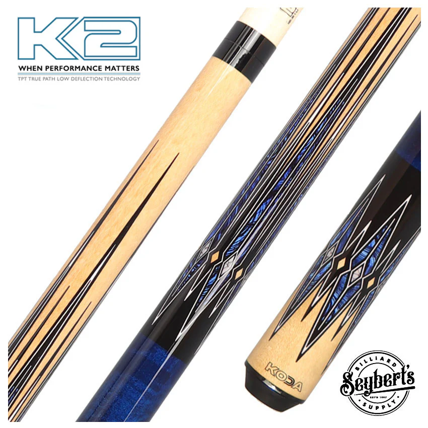 K2 KL181 8 Point Blue, Black, and Natural Graphic Pool Cue with 12.50mm LD Shaft - KL181
